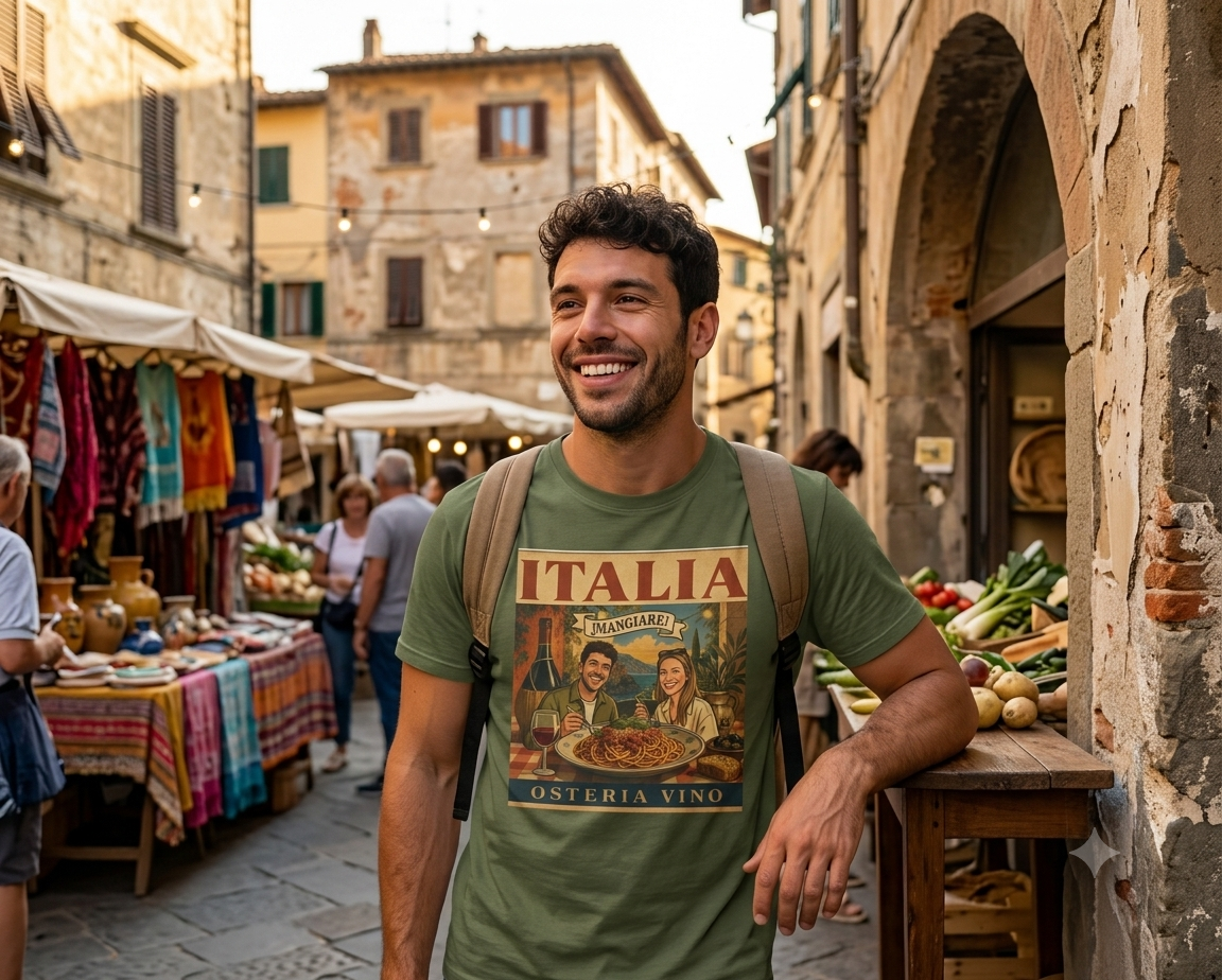 Finished La Tua Maglietta t-shirt lifestyle mockup.